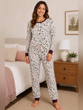 La Vie en Rose Owl Woodland Print Pajama Set XL